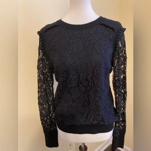 Tory Burch Black Lace and Knit Sweater Top Size Medium